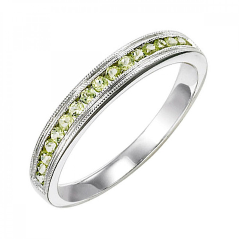 10K WHITE GOLD MILGRAIN CHANNEL RING SIZE 7 WITH 17=0.30TW ROUND PERIDOTS    (1.49 GRAMS)