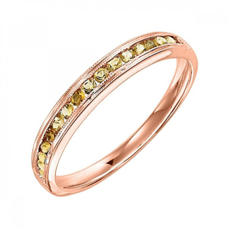10K ROSE GOLD MILGRAIN CHANNEL RING SIZE 7 WITH 17=0.30TW ROUND CITRINES  (1.38 GRAMS)