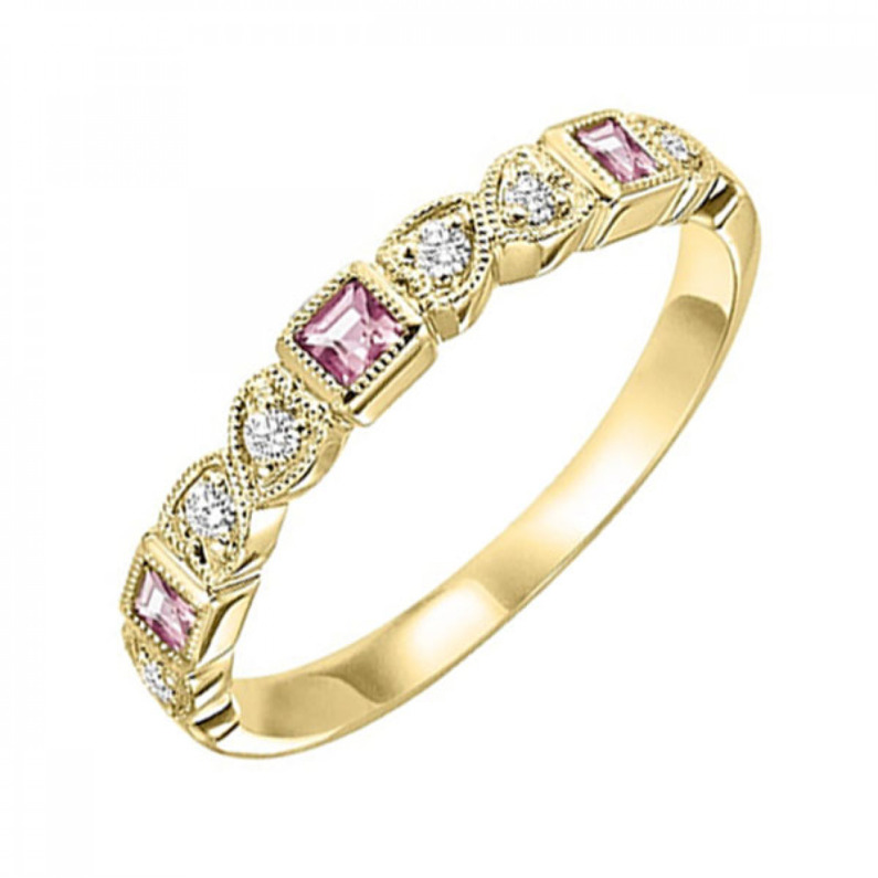 10K YELLOW GOLD MILGRAIN 3 STONE RING SIZE 7 WITH 3=0.17TW PRIN CREATED ALEXANDRITES AND 6=0.10TW ROUND H-I I1 DIAMONDS  (1.52 GRAMS)