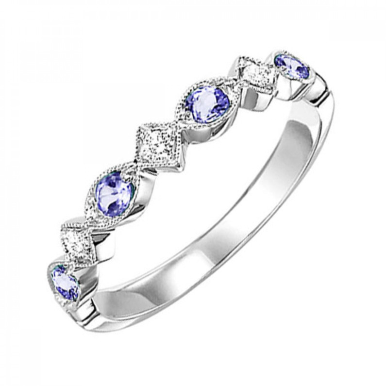 10K WHITE GOLD MILGRAIN STACKABLE RING SIZE 7 WITH 4=0.16TW ROUND CREATED ALEXANDRITES AND 3=0.05TW ROUND H-I I1 DIAMONDS  (1.47 GRAMS)