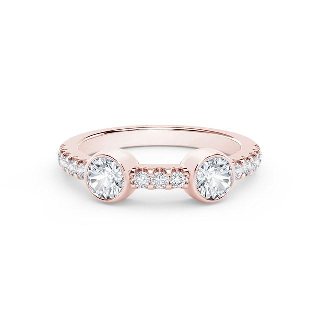 18K ROSE GOLD FOREVERMARK TRIBUTE STACKABLE DIAMOND FASHION RING SIZE 6.5 WITH 2=0.22TW ROUND J VS1 DIAMONDS INSCRIPTIONS: 6393880/6233061 AND 15=0.10TW ROUND G-H SI1-SI2 DIAMONDS