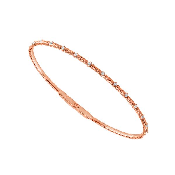 14 KARAT ROSE GOLD BANGLE DIAMOND BRACELET WITH 13=0.20TW ROUND I-J COLOR I1 CLARITY DIAMONDS