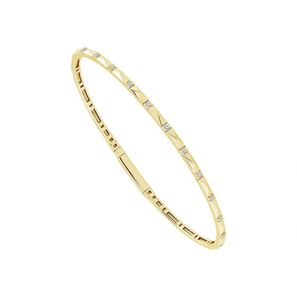 14K YELLOW GOLD FLEX BANGLE DIAMOND BRACELET WITH 13=0.16TW ROUND I-J I1 DIAMONDS