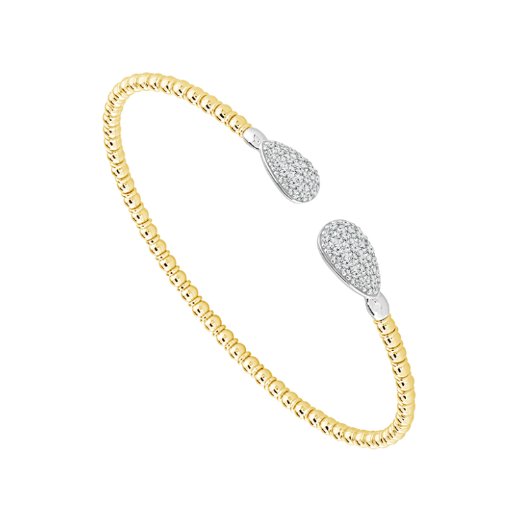 14K YELLOW GOLD BEADED BANGLE DIAMOND BRACELET WITH 32=0.50TW ROUND I-J I1 DIAMONDS   (6.75 GRAMS)