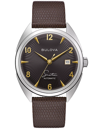 GENTS FLY ME TO THE MOON COLLECTION STAINLESS STEEL CASE BROWN LEATHER STRAP BLACK DIAL