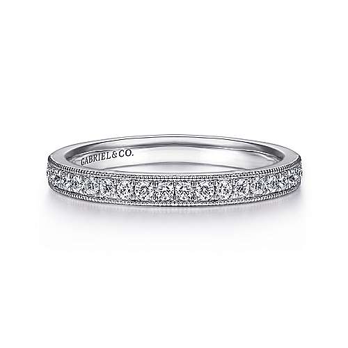 MILGRAIN 14K WHITE GOLD PADUA COLLECTION MICRO PAVE' DIAMOND ANNIVERSARY RING SIZE 6.5 WITH 20=0.24TW ROUND G-H SI2 DIAMONDS