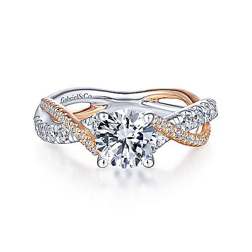 14K WHITE & ROSE GOLD SANDRINE COLLECTION TWIST SEMI-MOUNT RING SIZE 6.5 WITH 48=0.39TW ROUND G-H VS2-SI1 DIAMONDS