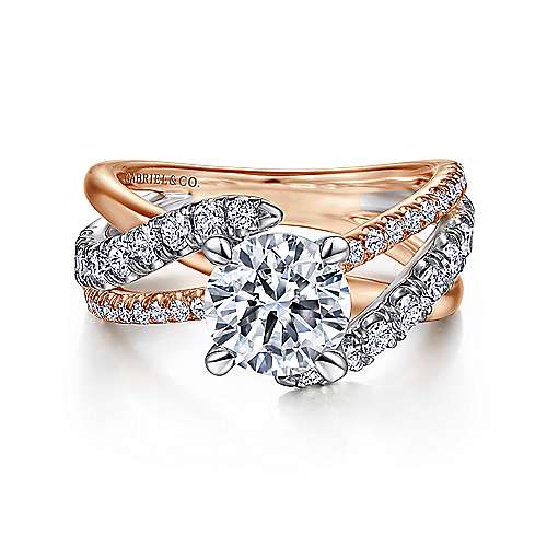 14K WHITE & ROSE GOLD ZAIRA COLLECTION BYPASS SEMI-MOUNT RING SIZE 6.5 WITH 40=0.77TW ROUND G-H SI2 DIAMONDS   (6.71 GRAMS)