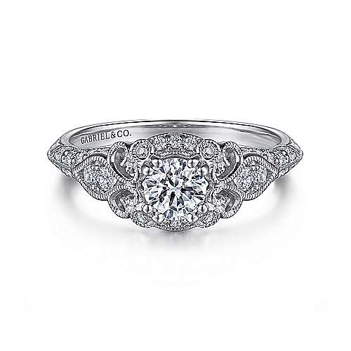 MILGRAIN 14K WHITE GOLD ABEL COLLECTION HALO SEMI-MOUNT RING SIZE 6.5 WITH 34=0.31TW ROUND G-H SI2 DIAMONDS