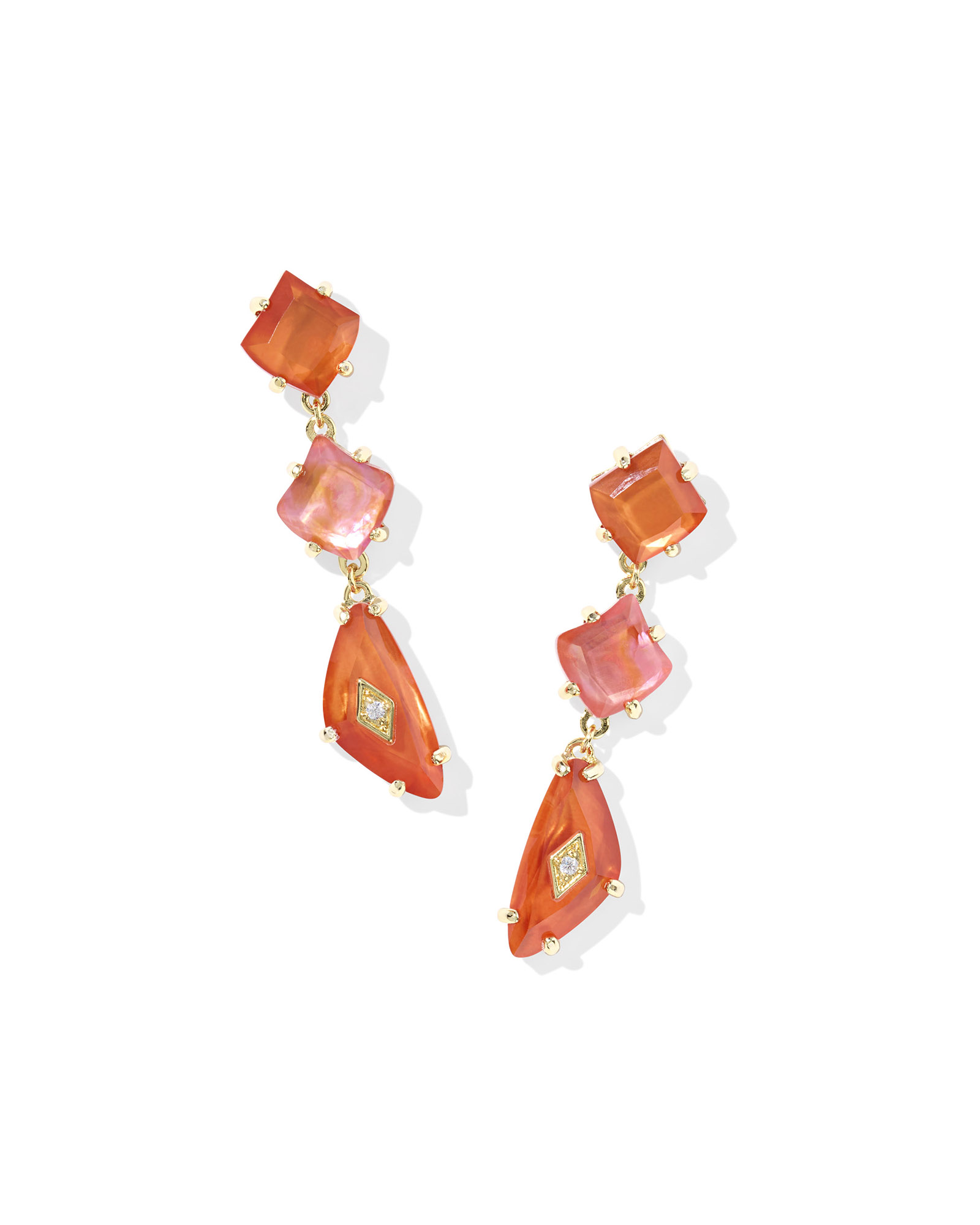 KENDRA SCOTT BIANCA COLLECTION 14K YELLOW GOLD PLATED BRASS FASHION LINEAR DANGLE EARRINGS IN ORANGE MIX
