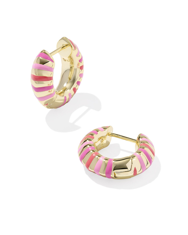 KENDRA SCOTT MIKKI COLLECTION 14K YELLOW GOLD PLATED BRASS FASHION HUGGIE EARRINGS ENAMEL PINK MIX