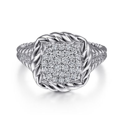 HAMPTON COLLECTION STERLING SILVER ROPE CLUSTER RING SIZE 6.5 WITH 42=0.46TW ROUND WHITE SAPPHIRES   (4.78 GRAMS)