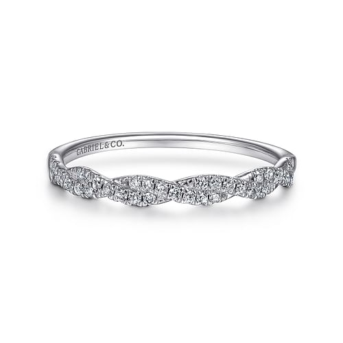 GABRIEL & CO LUSSO COLLECTION 14K WHITE GOLD TWIST DIAMOND FASHION RING SIZE 6.5 WITH 35 = 0.14TW ROUND G-H SI2 DIAMONDS   (1.21 GRAMS)