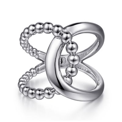 BUJUKAN COLLECTION STERLING SILVER BEADED INTERLOCKING RING SIZE 6.5  (5.87 GRAMS)