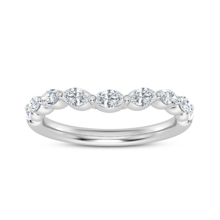 MOZE 14K WHITE GOLD SHARED PRONG DIAMOND WEDDING BAND SIZE 7 WITH 9 0.42TW MARQUISE F-G VS2 DIAMONDS   (2.88 GRAMS)