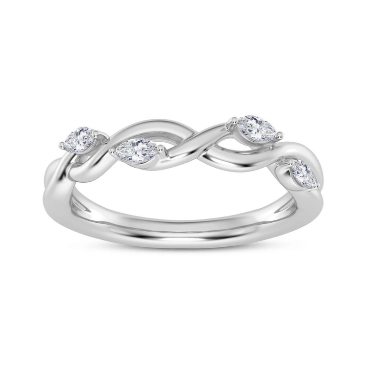MOZE 14K WHITE GOLD TWIST DIAMOND WEDDING BAND SIZE 7 WITH 4 0.25TW MARQUISE F-G VS2 DIAMONDS   (3.53 GRAMS)