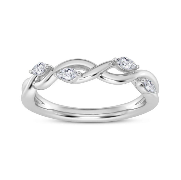 MOZE 14K WHITE GOLD TWIST DIAMOND WEDDING BAND SIZE 7 WITH 4 0.25TW MARQUISE F-G VS2 DIAMONDS   (3.70 GRAMS)