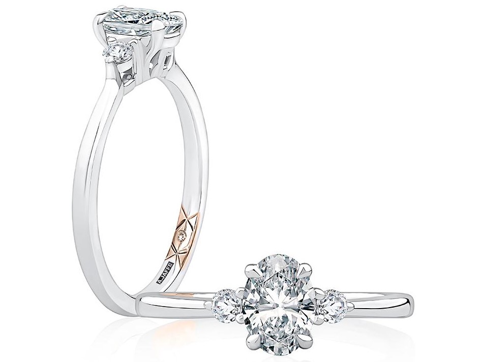 18K ROSE & WHITE GOLD 3 STONE SEMI-MOUNT RING SIZE 6 WITH 3=0.11TW ROUND G-H VS2 DIAMONDS   (3.66 GRAMS)