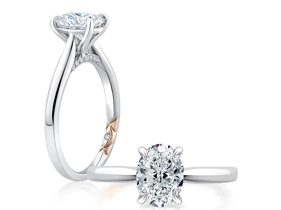 18K ROSE & WHITE GOLD SOLITAIRE SEMI-MOUNT RING SIZE 6 WITH 15=0.08TW ROUND G-H SI1 DIAMONDS   (4.46 GRAMS)