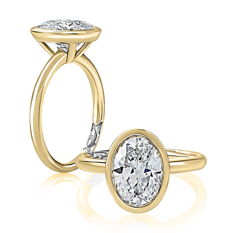 18K YELLOW GOLD BEZEL SET SEMI-MOUNT RING SIZE 6 WITH ONE 0.004CT ROUND G-H SI1 DIAMOND   (4.00 GRAMS)