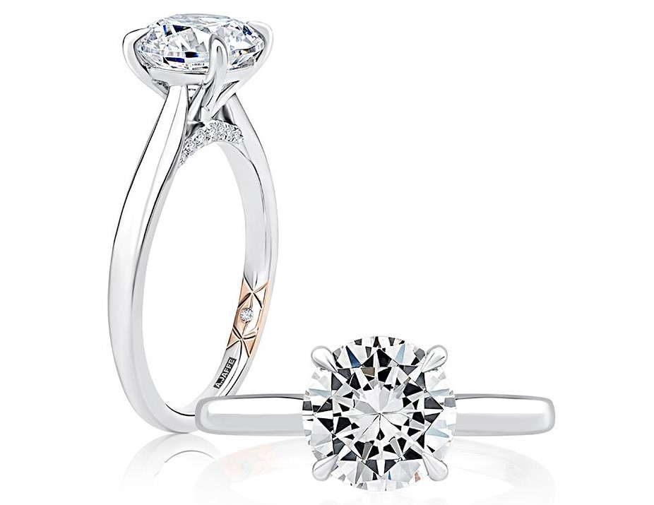 18K ROSE & WHITE GOLD SOLITAIRE SEMI-MOUNT RING SIZE 6 WITH 15=0.08TW ROUND G-H SI1 DIAMONDS   (4.19 GRAMS)