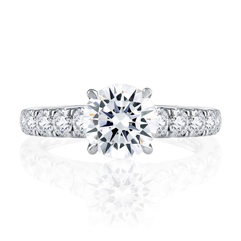 18K WHITE GOLD SEMI-MOUNT RING SIZE 6 WITH 14=0.80TW ROUND G-H SI1 DIAMONDS  (6.34 GRAMS)