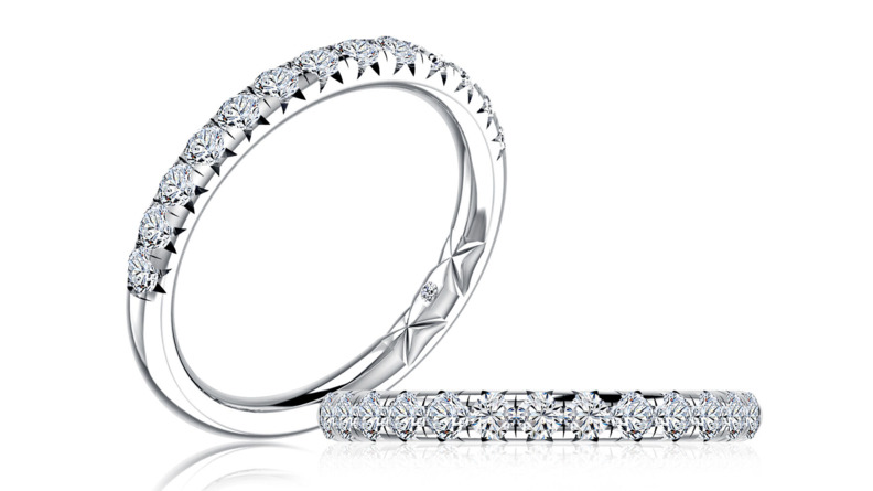 PLATINUM FRENCH PAVE DIAMOND WEDDING BAND SIZE 6.5 WITH 14=0.52TW ROUND G VS2 DIAMONDS   (3.67 GRAMS)