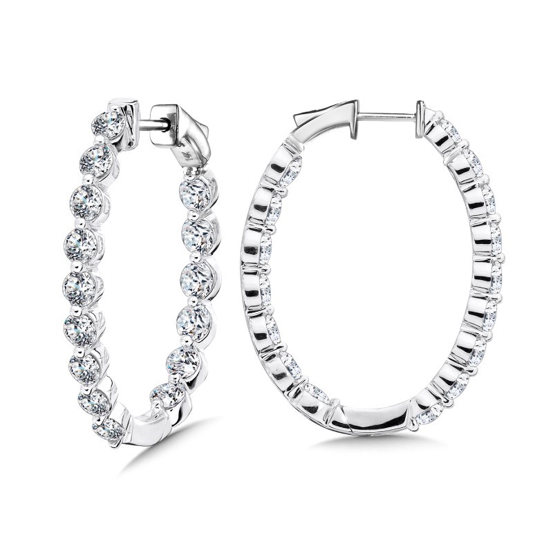 14K WHITE GOLD INSIDE OUT HOOP LAB GROWN DIAMOND EARRINGS WITH 36=1.50TW ROUND F-G VS2 LAB GROWN DIAMONDS  (4.73 GRAMS)