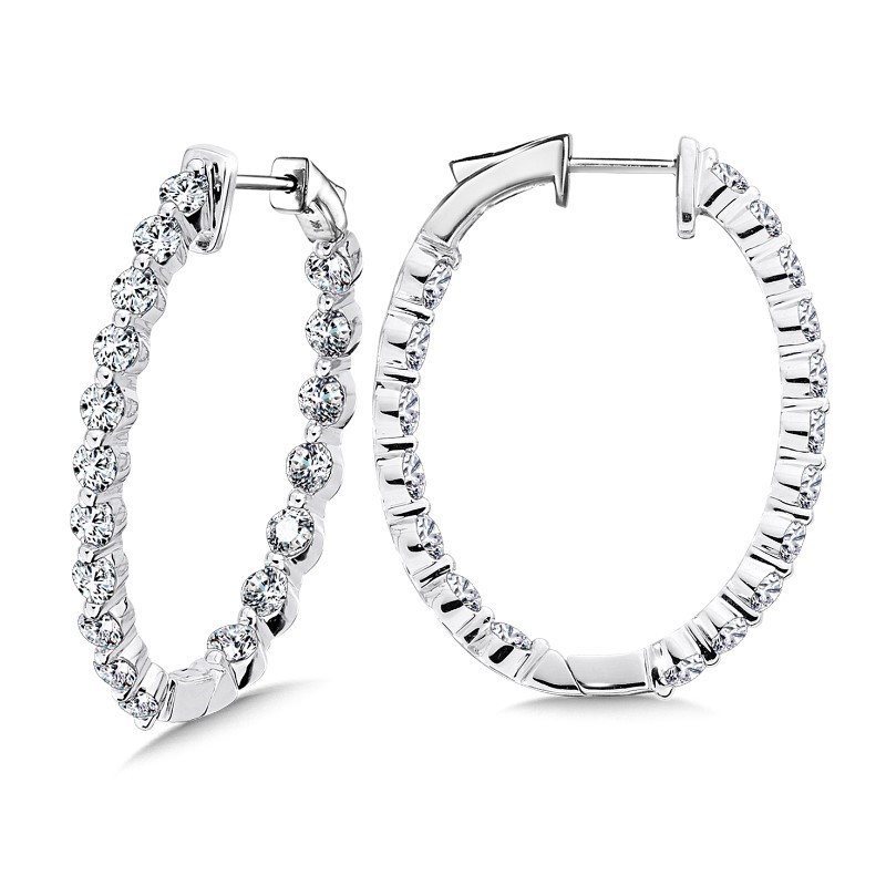 14K WHITE GOLD INSIDE OUT HOOP LAB GROWN DIAMOND EARRINGS WITH 36=2.50TW ROUND F-G VS2 LAB GROWN DIAMONDS   (9.45 GRAMS)