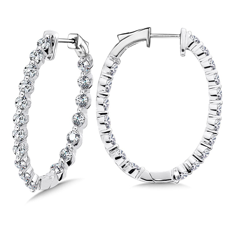 14K WHITE GOLD INSIDE OUT HOOP LAB GROWN DIAMOND EARRINGS WITH 42=4.00TW ROUND F-G VS2 LAB GROWN DIAMONDS   (9.97 GRAMS)