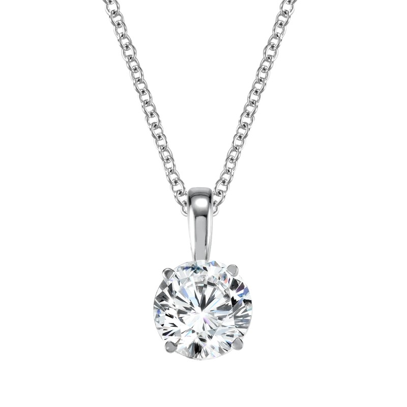 14K WHITE GOLD SOLITAIRE LAB GROWN DIAMOND PENDANT WITH ONE 1.00CT ROUND F-G VS2 LAB GROWN DIAMOND 18