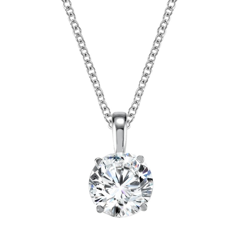 14K WHITE GOLD SOLITAIRE LAB GROWN DIAMOND PENDANT WITH ONE = 1.50CT ROUND F VVS2 LAB GROWN DIAMOND ON 18
