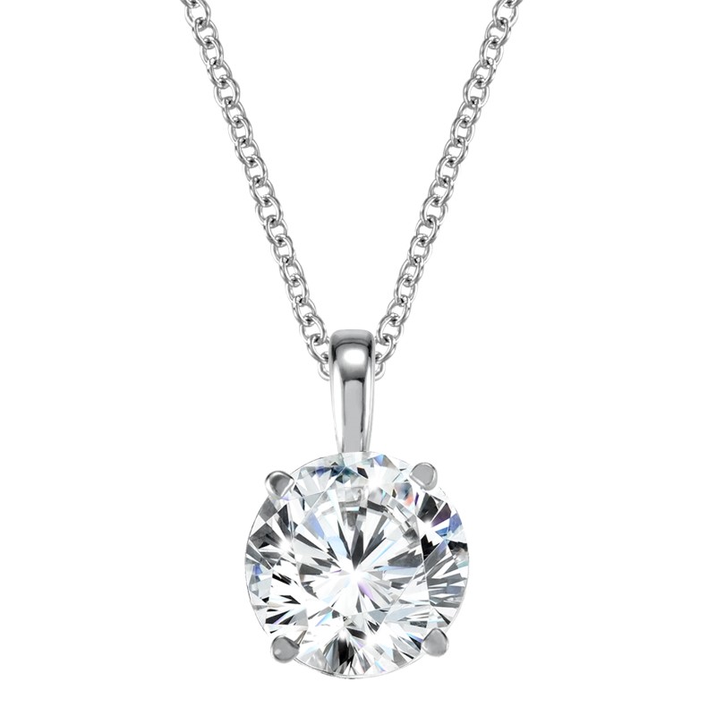 14K WHITE GOLD SOLITAIRE LAB GROWN DIAMOND PENDANT WITH ONE 3.00CT ROUND G VS1 LAB GROWN DIAMOND 18