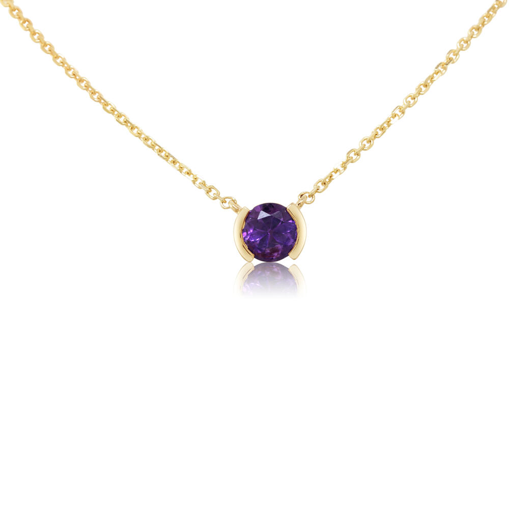 14K YELLOW GOLD BEZEL NECKLACE WITH ONE 0.45CT ROUND AMETHYST 18