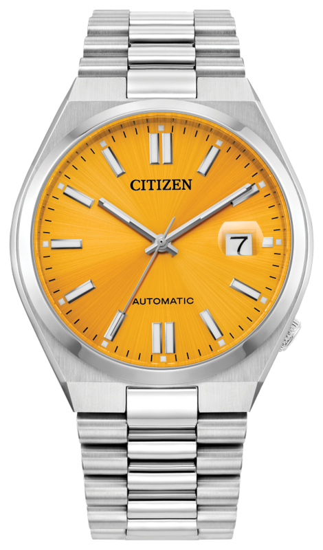 GENTS CITIZEN AUTOMATIC STAINLESS WATCH WITH YELLOW FACE
