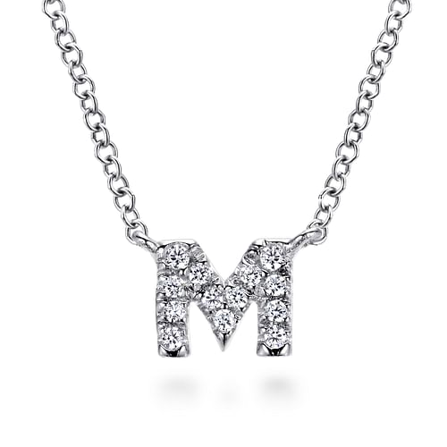GABRIEL & CO LUSSON COLLECTION 14K WHITE GOLD INTIAL DIAMOND NECKLACE WITH 13 = 0.05TW ROUND I-J SI2 DIAMONDS 17.5
