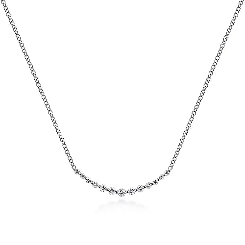 14K WHITE GOLD CURVED BAR DIAMOND NECKLACE WITH 13=0.27TW ROUND G-H SI2 DIAMONDS 17.5