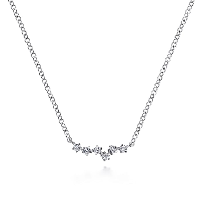 14K WHITE GOLD CONSTELLATION DIAMOND NECKLACE WITH 6=0.09TW ROUND H SI2 DIAMONDS 17.5