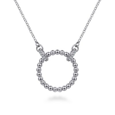 BUJUKAN COLLECTION STERLING SILVER BEADED CIRCLE PENDANT WITH 10=0.06TW ROUND WHITE SAPPHIRES 17.5