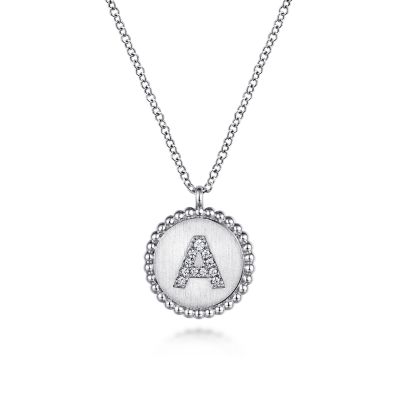 BUJUKAN COLLECTION STERLING SILVER SATIN INITIAL A PENDANT WITH 11=0.05TW ROUND H-I SI2 DIAMONDS 16