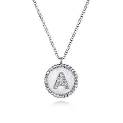 BUJUKAN COLLECTION STERLING SILVER SATIN INITIAL A PENDANT WITH 11=0.05TW ROUND H-I SI2 DIAMONDS 16