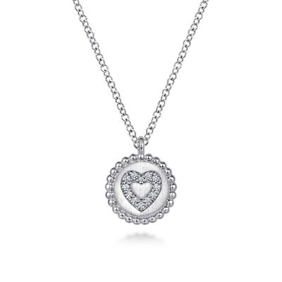 BUJUKAN COLLECTION STERLING SILVER SATIN HEART PENDANT WITH 12=0.06TW ROUND H-I SI2 DIAMONDS 17.5