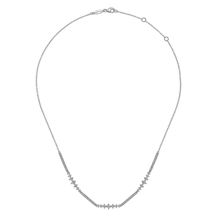 GABRIEL & CO 14K WHITE GOLD DIAMOND NECKLACE WITH 65=1.48TW ROUND H SI2 DIAMONDS 17.5