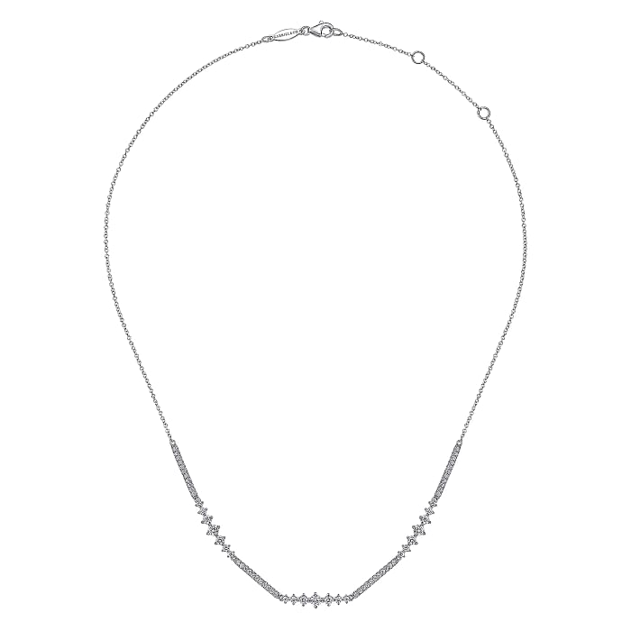 14K WHITE GOLD DIAMOND NECKLACE WITH 65=1.48TW ROUND H SI2 DIAMONDS 17.5