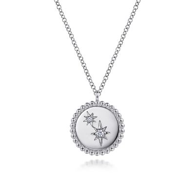 GABRIEL & CO BUJUKAN COLLECTION STERLING SILVER STARS PENDANT WITH 2=0.03TW ROUND H-I SI2 DIAMONDS 17.5
