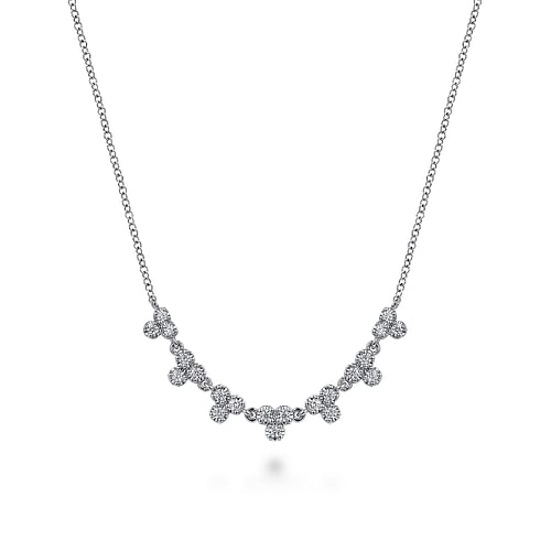 GABRIEL & CO LUSSO COLLECTION 14K WHITE GOLD DIAMOND NECKLACE WITH 21 = 0.35TW ROUND G-H SI1 DIAMONDS 17.5