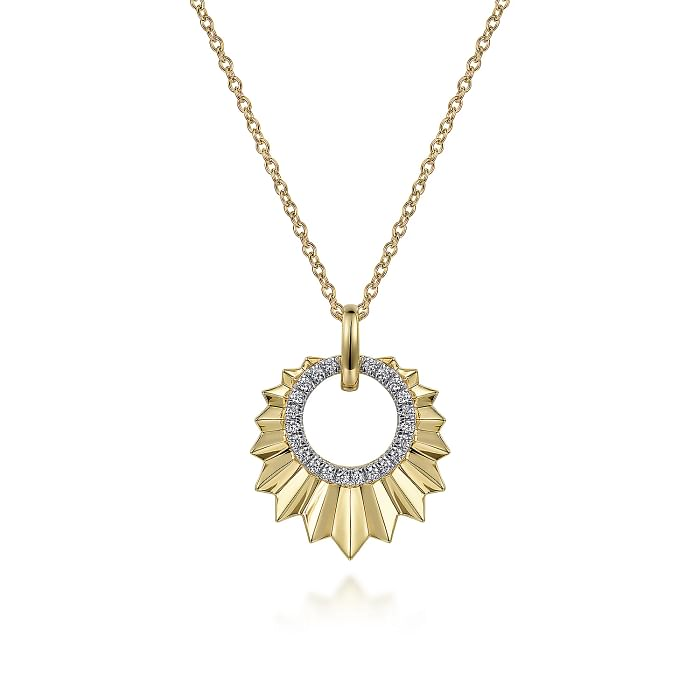 14K YELLOW GOLD LEAF DIAMOND PENDANT WITH 22=0.11TW ROUND H SI2 DIAMONDS 17.5