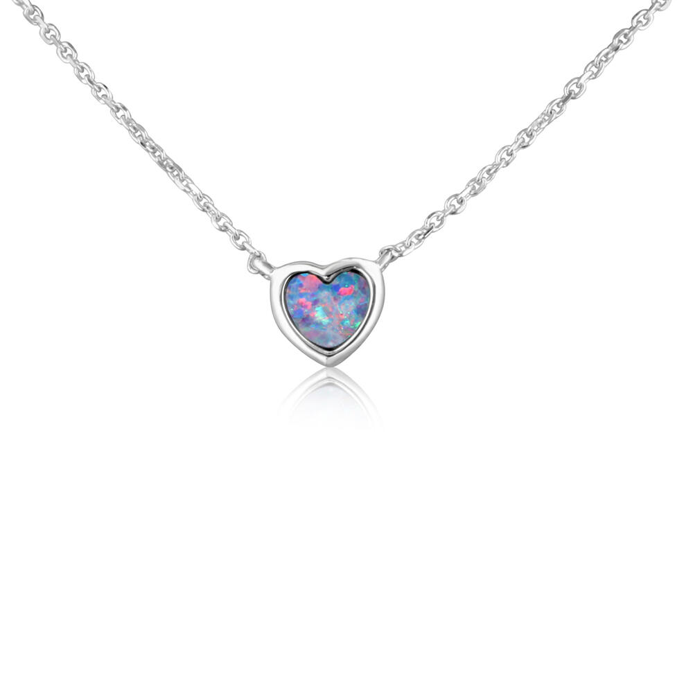 14K WHITE GOLD HEART NECKLACE WITH ONE 0.33CT HEART AUSTRALIAN OPAL DOUBLET 18