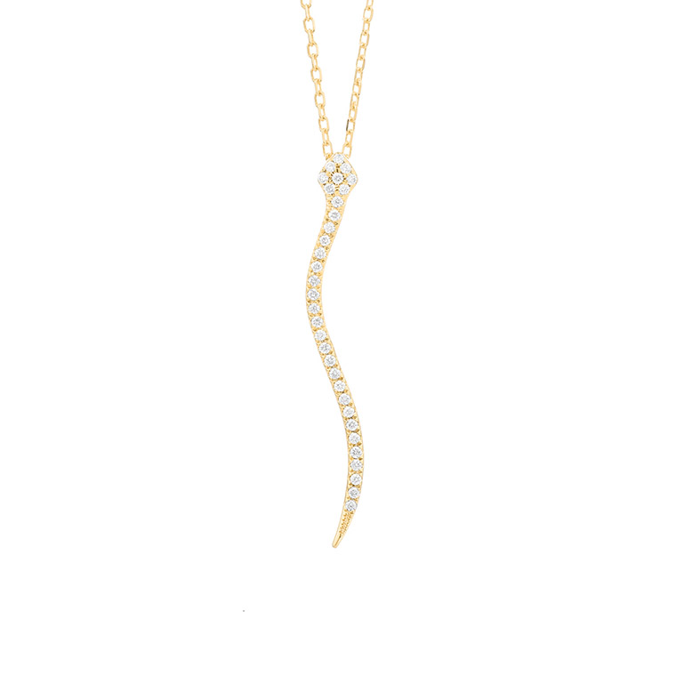 14K YELLOW GOLD SNAKE DIAMOND PENDANT WITH 32=0.10TW ROUND H SI1-SI2 DIAMONDS 18
