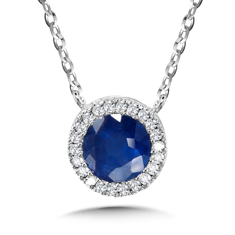 Blue Sapphire Halo Necklace